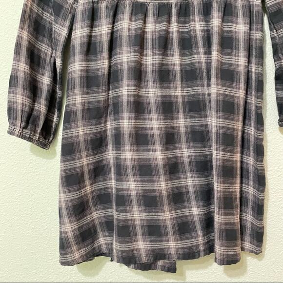 American Eagle Grey Pink Plaid Long Sleeve Wrap Dress Womens S Fall Flannel Mini - Picture 8 of 11